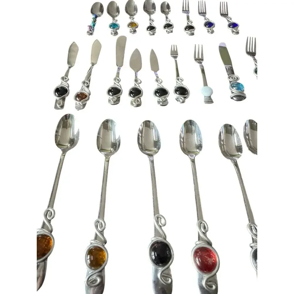 Lot 25 Jeweled Handle Spreaders Spoons‎ Forks Mixed Brands Stainless Wire Wrap
